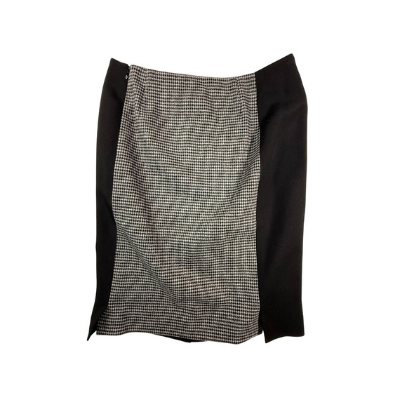 Akris Punto Pencil Skirt Womens 8 Black Houndstooth Colorblock Knee Length Wool - Picture 2 of 8